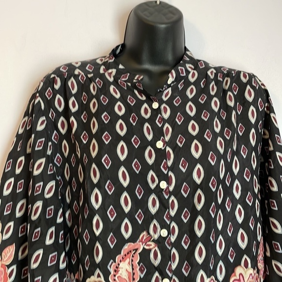 Lucky Brand 100% Silk Paisley Balloon Sleeve Button Front Shirt size M - Picture 3 of 17